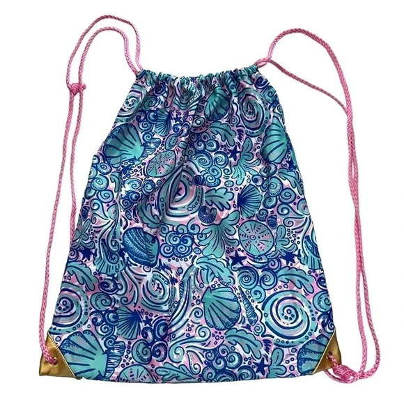 Simply Southern Colorful Swirly Shell pink blue + teal lightweight backpack - Picture 2 of 4